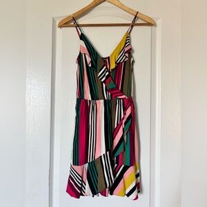 Express Wrap Top Striped Dress - Pink, Yellow, Green, Black